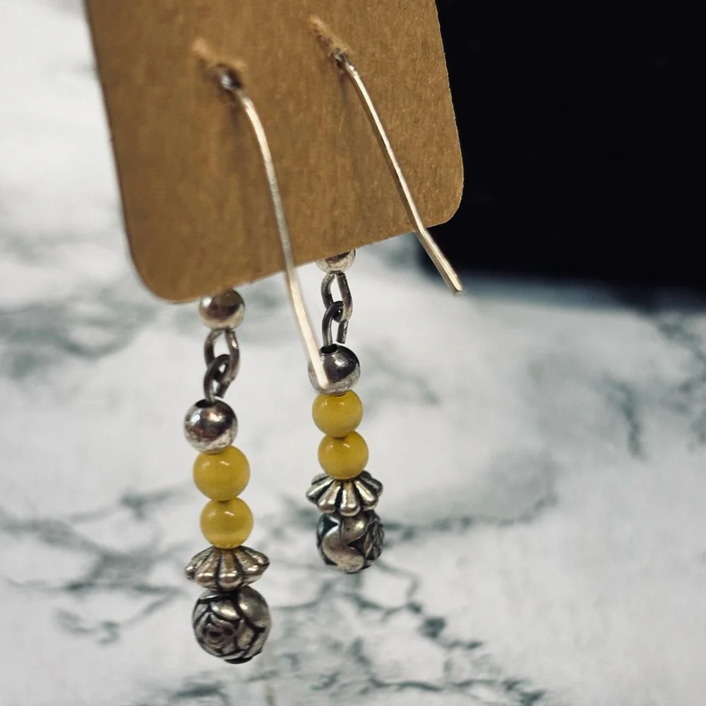 Chic Silver and Yellow Beaded Earrings